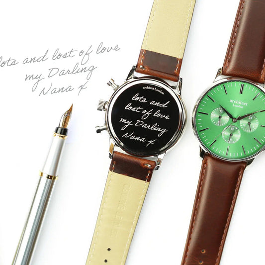 Architect Motivator - Men's Personalised Watch Envy Green With Walnut Brown Strap-NEVANNA