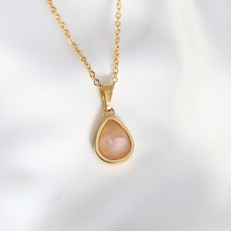 18K Plated Rose Quartz Necklace-Necklaces-NEVANNA