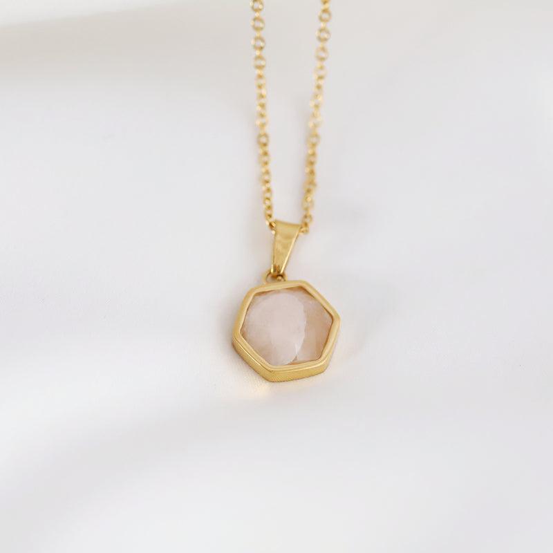 18K Plated Rose Quartz Necklace-Necklaces-NEVANNA