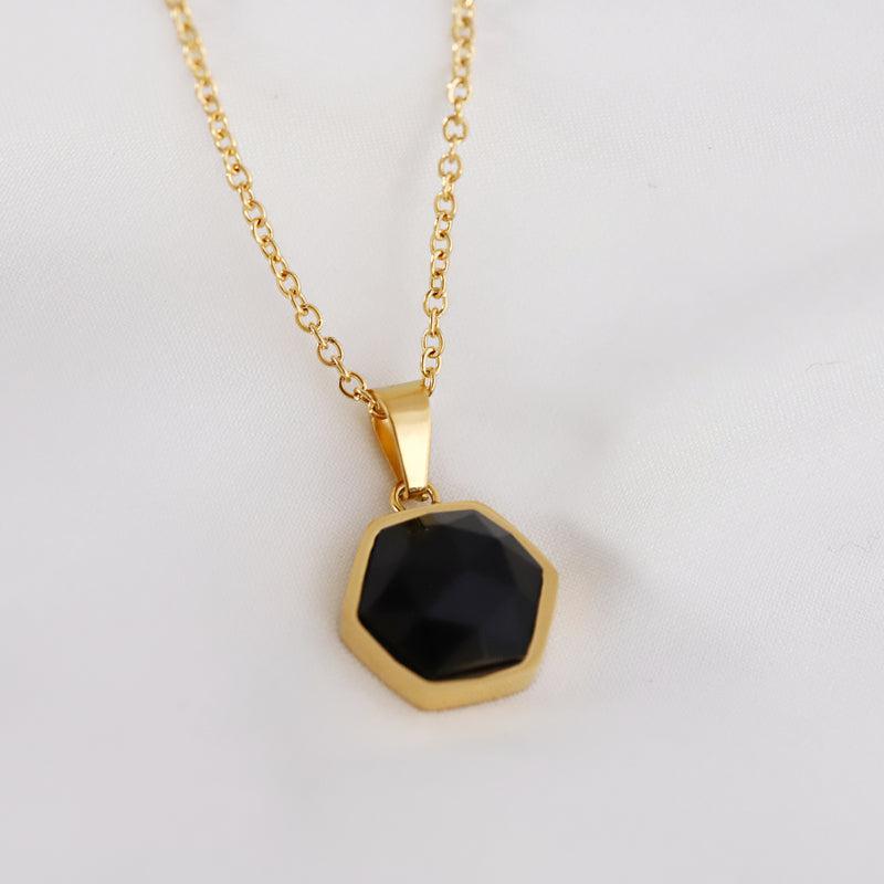 Gold-Plated Black Agate Necklace-Necklaces-NEVANNA