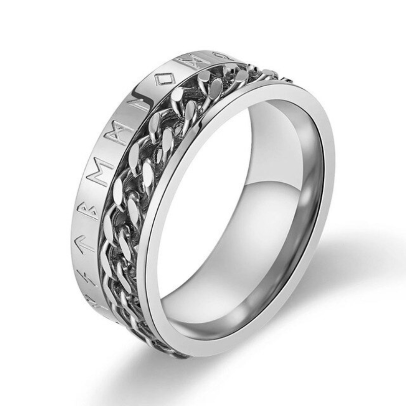 Nordic Runes & Chain Spinner Ring-Rings-NEVANNA