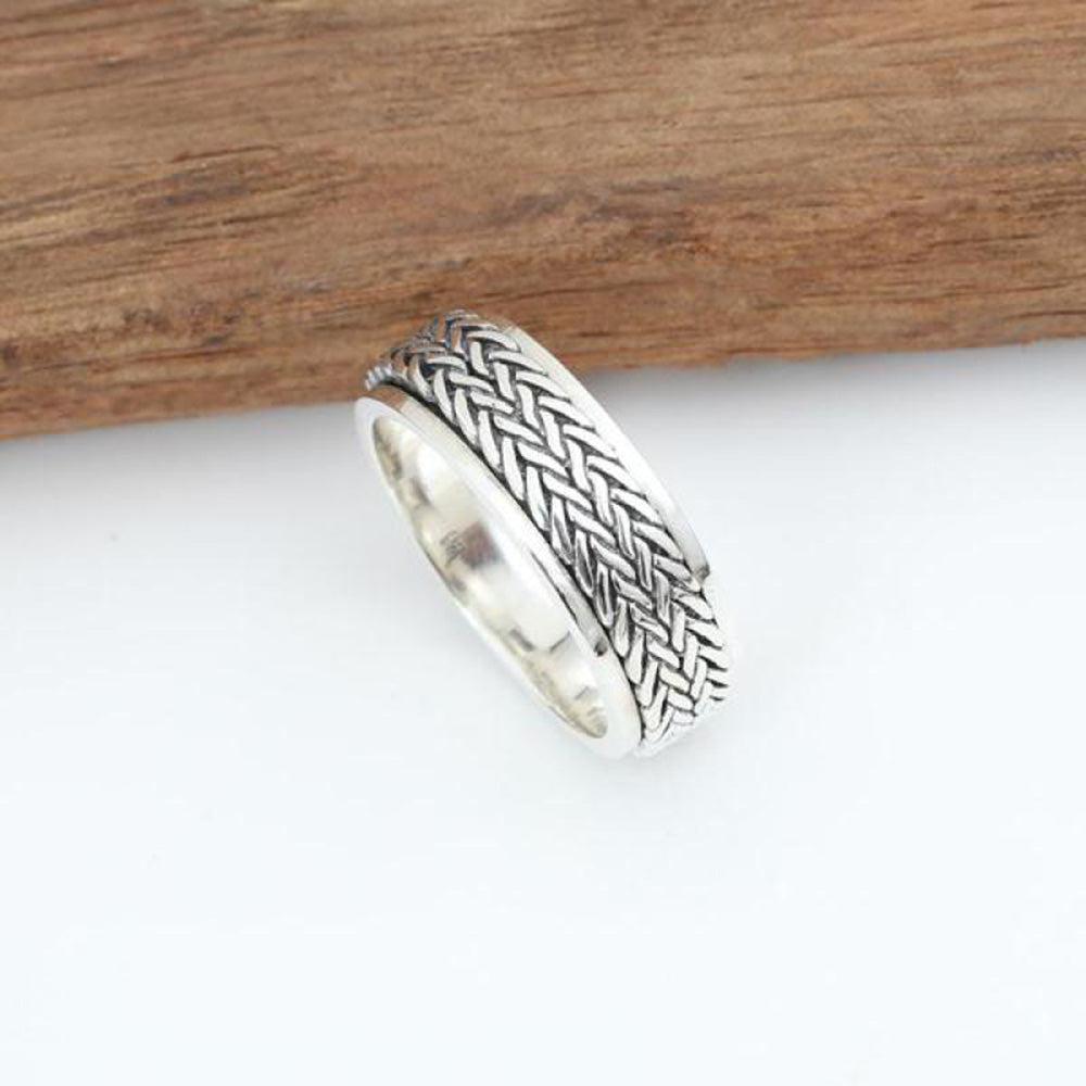 Tibetan Silver Rope Spinner Ring-Rings-NEVANNA