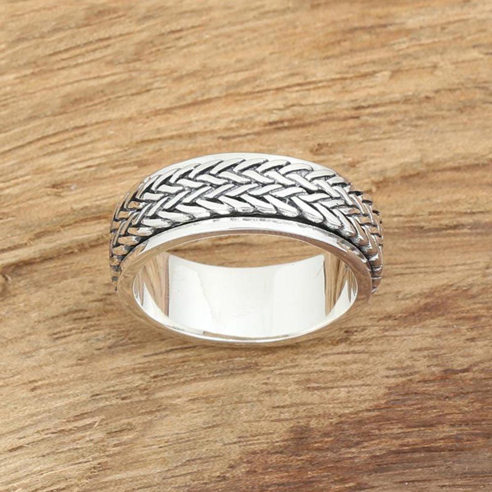 Tibetan Silver Rope Spinner Ring-Rings-NEVANNA